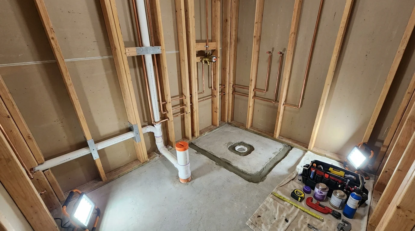 Bathroom rough-in plumbing during remodel by Johns Plumbing LLC in Chisago City