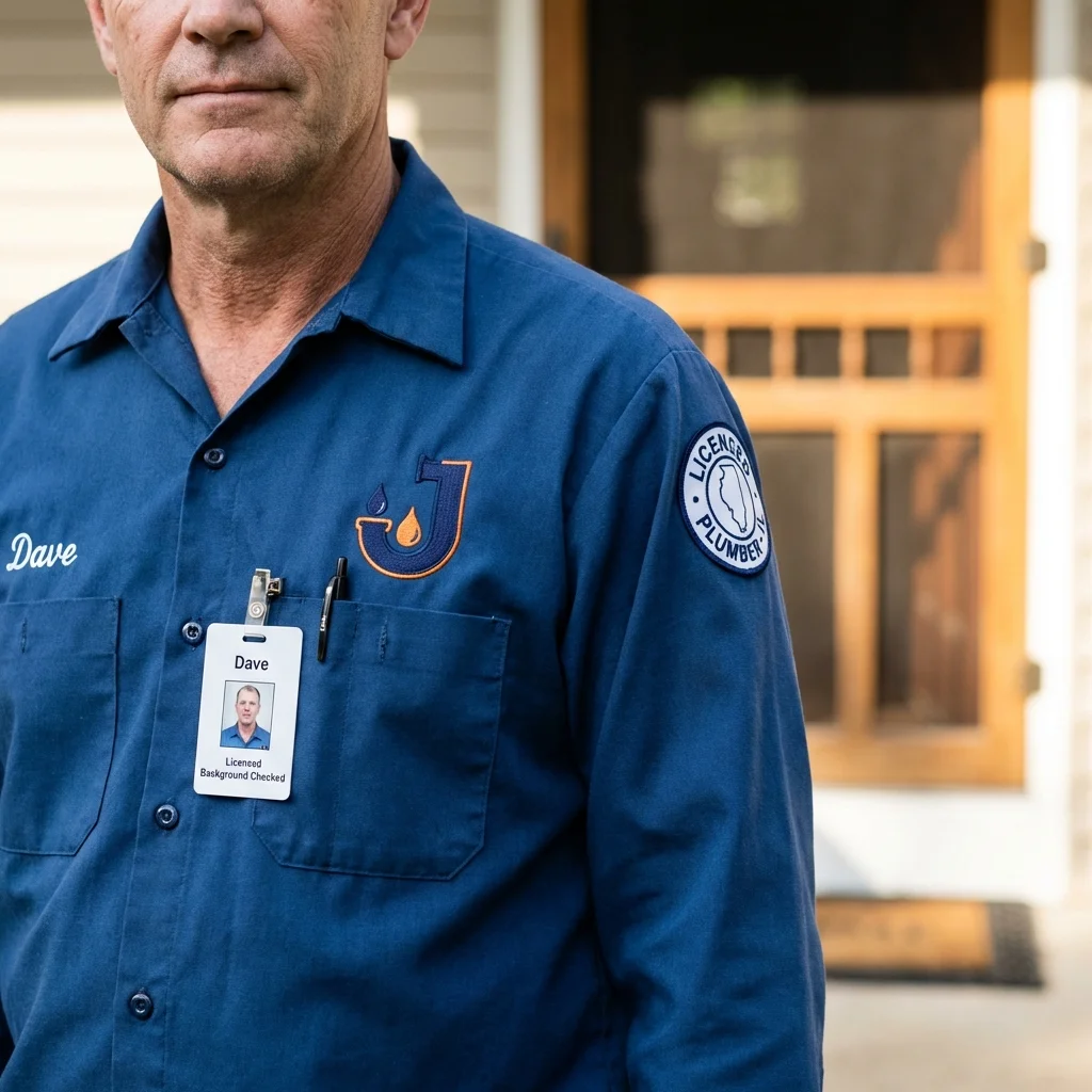 Licensed plumber showing ID badge in Chisago City, MN