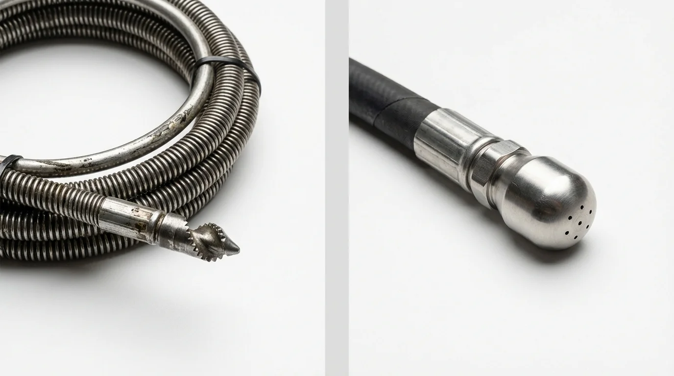 Drain snake cable and hydro jetting nozzle used for drain cleaning in Chisago City, MN